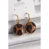 Mey İthalat® Pirinç Gold Renk Leopar Desenli Daire Model Kadın Küpe