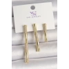 Mey İthalat® Pirinç Gold Renk Zirkon Taşlı Bambu Model 3Lü Kadın Kombin Küpe