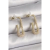 Mey İthalat® Pirinç Gold Renk Zirkon Taşlı Çengelli İğne Model Kadın Küpe