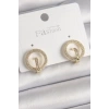 Mey İthalat® Pirinç Gold Renk Zirkon Taşlı Halka Model Kadın Küpe