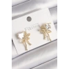 Mey İthalat® Pirinç Gold Renk Zirkon Taşlı Kurdele Model Kadın Küpe