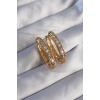 Mey İthalat® Pirinç Gold Renk Zirkon Taşlı Oval Model Küpe