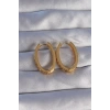Mey İthalat® Pirinç Gold Renk Zirkon Taşlı Oval Model Küpe