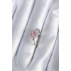 Mey İthalat® Pirinç Gümüş Renk Pembe Zirkon Taşlı Charm Model Kadın Yüzük