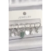 Mey İthalat® Pirinç Gümüş Renk Zirkon Taşlı Çoklu Figür Kadın Küpe Seti