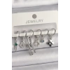 Mey İthalat® Pirinç Gümüş Renk Zirkon Taşlı Çoklu Figür Kadın Küpe Seti