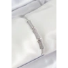 Mey İthalat® Pirinç Gümüş Renk Zirkon Taşlı Kemik Model Kadın Bileklik