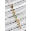 Mey İthalat® Pirinç Renkli Zirkon Taşlı Model Gold Renk 7 Element Kadın Y Kolye