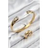 Mey İthalat® Pirinç Zirkon Taşlı Ayrık Model Gold Renk Bileklik Yüzük Set
