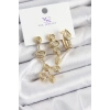 Mey İthalat® Pirinç Zİrkon Taşlı Geometrik Model Gold Renk 3lü Kadın Küpe