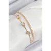 Mey İthalat® Pirinç Zirkon Taşlı Kalp Model Gold Renk Kadın Bileklik