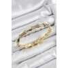 Mey İthalat® Pirinç Zirkon Taşlı Kemik Model Gold Renk Vip Kadın Bileklik