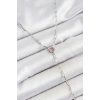 Mey İthalat® Pirinç Zirkon Taşlı Pembe Kalp Figürlü Y Model Gümüş Renk Kadın Kolye