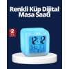 Mey İthalat® Renk Değiştiren LED Alarmlı Dijital Küp Masa Saati
