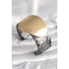 Mey İthalat® Siyah Mermer Desen Akrilik Plastik Gold Daire Plaka Model Vintage Kadın Bilezik