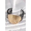 Mey İthalat® Siyah Mermer Desen Akrilik Plastik Gold Daire Plaka Model Vintage Kadın Bilezik