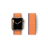Mey İthalat®   Watch 38mm Hasırlı Cırtcırtlı Kordon - Lacivert-Turuncu