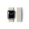 Mey İthalat®   Watch 38mm Hasırlı Cırtcırtlı Kordon - Sarı-Beyaz