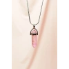 Pembe Kuvars Doğal Taşı Zincirli El Yapımı Tasarımlı Kolye Uç: 3,5 cm Zincir: 20 cm Kutulu