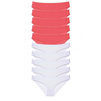 10 adet Eko Set Likralı Kadın Slip Külot Fuşya Beyaz