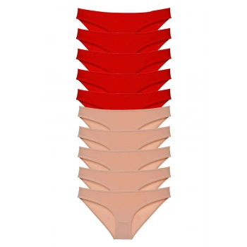 10 adet Eko Set Likralı Kadın Slip Külot Kırmızı Ten