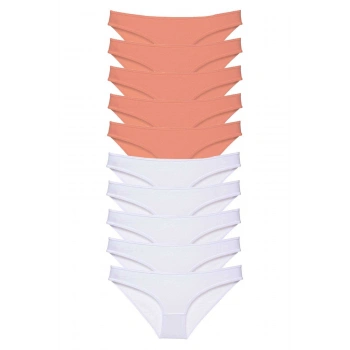 10 adet Eko Set Likralı Kadın Slip Külot Pudra Beyaz