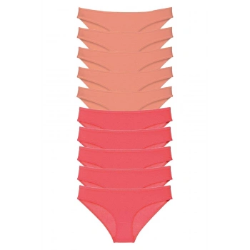 10 adet Eko Set Likralı Kadın Slip Külot Pudra Fuşya