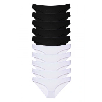 10 adet Eko Set Likralı Kadın Slip Külot Siyah Beyaz