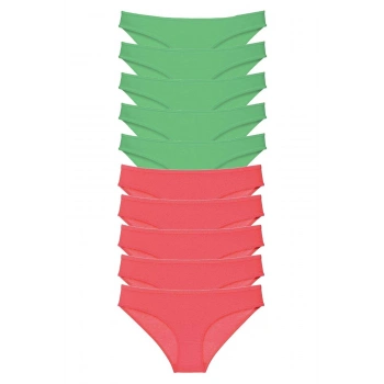 10 adet Eko Set Likralı Kadın Slip Külot Yeşil Fuşya