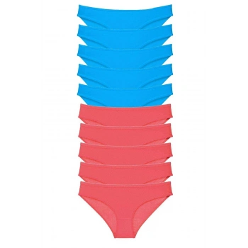 10 adet Süper Eko Set Likralı Kadın Slip Fuşya Mavi