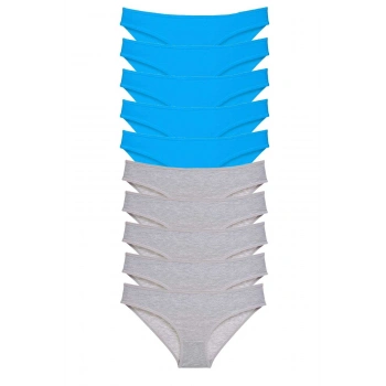 10 adet Süper Eko Set Likralı Kadın Slip Gri Mavi