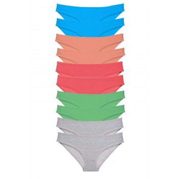 10 adet Süper Eko Set Likralı Kadın Slip Gri Pudra Yeşil Fuşya Mavi
