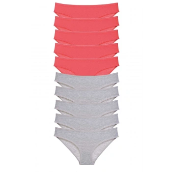 10 adet Süper Eko Set Likralı Kadın Slip Külot Fuşya Gri