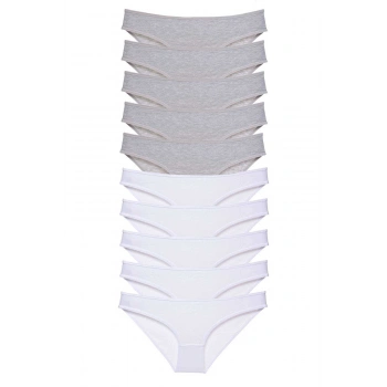 10 adet Süper Eko Set Likralı Kadın Slip Külot Gri Beyaz