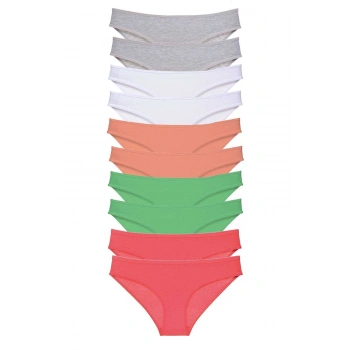 10 adet Süper Eko Set Likralı Kadın Slip Külot Gri Beyaz Pudra Yeşil Fuşya