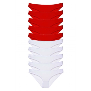 10 adet Süper Eko Set Likralı Kadın Slip Külot Kırmızı Beyaz