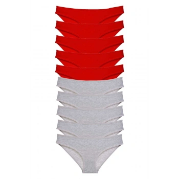 10 adet Süper Eko Set Likralı Kadın Slip Külot Kırmızı Gri