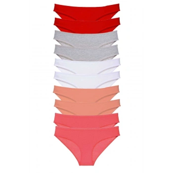 10 adet Süper Eko Set Likralı Kadın Slip Külot Kırmızı Gri Beyaz Pudra Fuşya