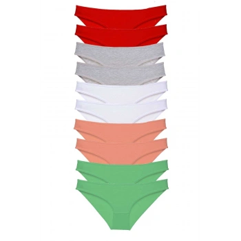 10 adet Süper Eko Set Likralı Kadın Slip Külot Kırmızı Gri Beyaz Pudra Yeşil