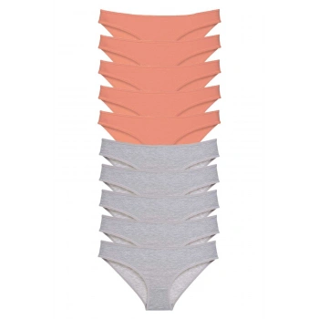 10 adet Süper Eko Set Likralı Kadın Slip Külot Pudra Gri