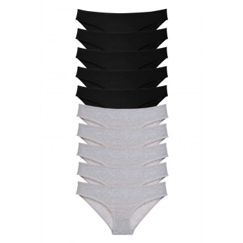 10 adet Süper Eko Set Likralı Kadın Slip Külot Siyah Gri