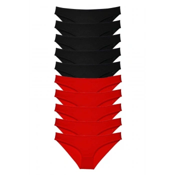 10 adet Süper Eko Set Likralı Kadın Slip Külot Siyah Kırmızı