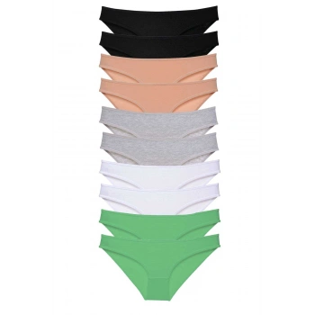 10 adet Süper Eko Set Likralı Kadın Slip Külot Siyah Ten Gri Beyaz Yeşil