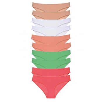 10 adet Süper Eko Set Likralı Kadın Slip Külot Ten Beyaz Pudra Yeşil Fuşya