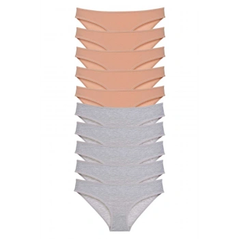 10 adet Süper Eko Set Likralı Kadın Slip Külot Ten Gri