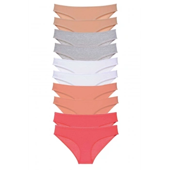 10 adet Süper Eko Set Likralı Kadın Slip Külot Ten Gri Beyaz Pudra Fuşya