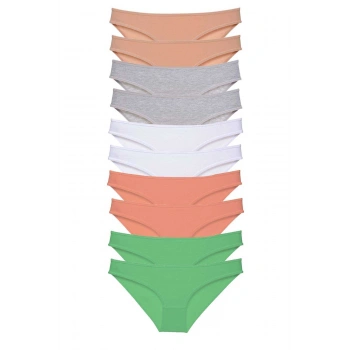 10 adet Süper Eko Set Likralı Kadın Slip Külot Ten Gri Beyaz Pudra Yeşil