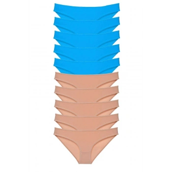 10 adet Süper Eko Set Likralı Kadın Slip Külot Ten Mavi