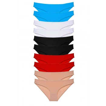 10 adet Süper Eko Set Likralı Kadın Slip Siyah Kırmızı Ten Beyaz Mavi