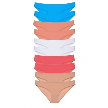 10 adet Süper Eko Set Likralı Kadın Slip Ten Beyaz Pudra Fuşya Mavi